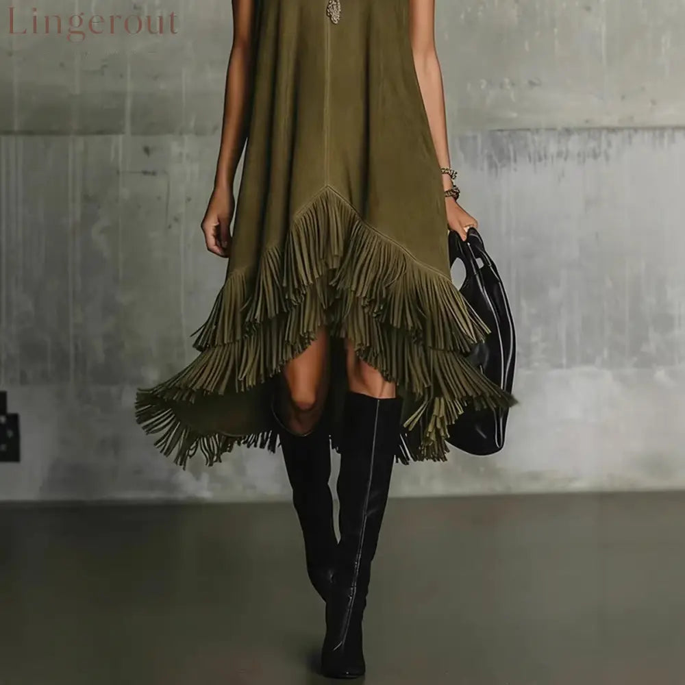 Fashion Tassel Vest Women’S Slim Sleeveless Vest Dress