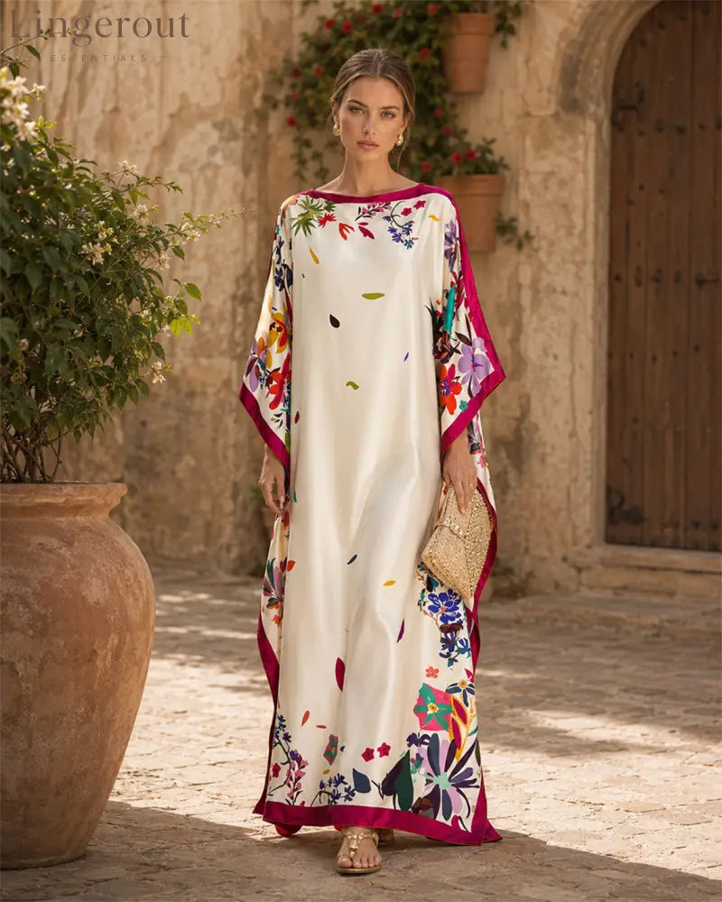 Fiora Garden Maxi Kaftan - Ivory Bloom Garden / XS - Maxi Dresses