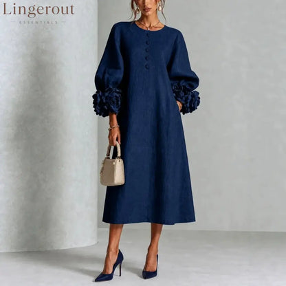Floral Button-down Midi Dress With Striking Floral Cuffs - Blue / XS(2) - Midi Dresses