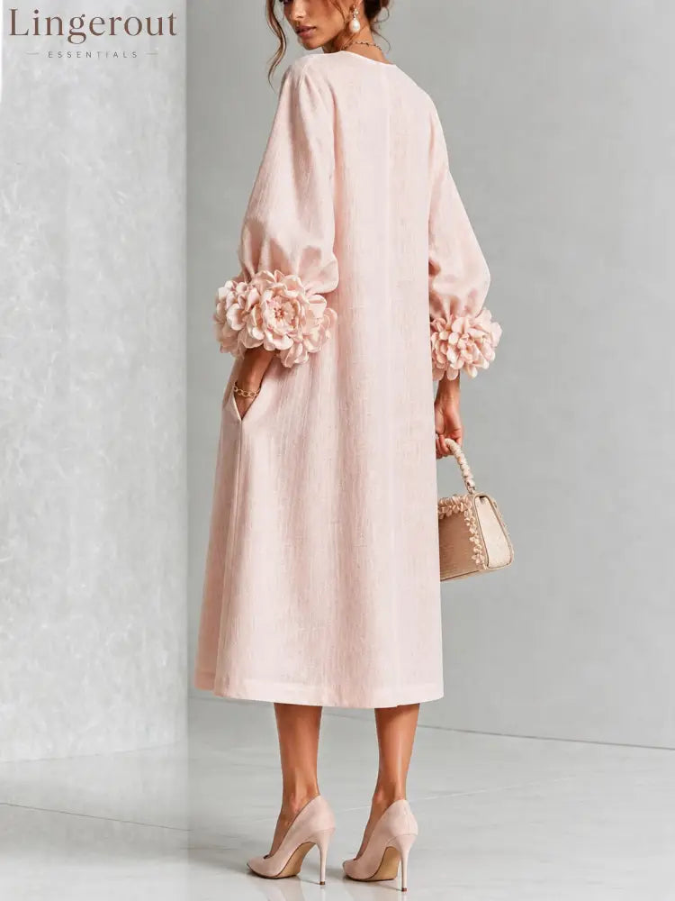 Pink Floral Button-down Midi Dress With Striking Floral Cuffs