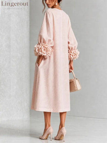 Pink Floral Button-down Midi Dress With Striking Floral Cuffs