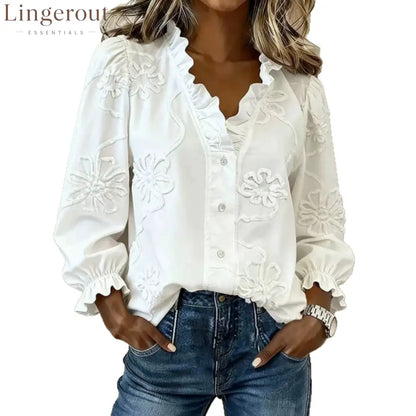 Floral Embroidered Ruffle Blouse