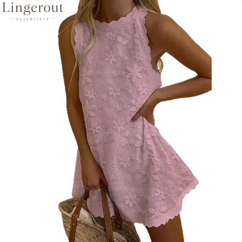 Floral Embroidered Scalloped Sleeveless Romper