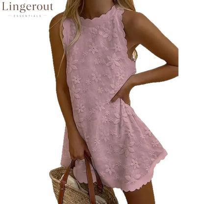 Floral Embroidered Scalloped Sleeveless Romper