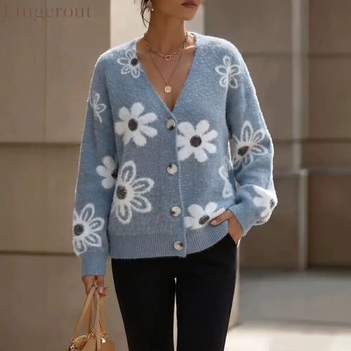 Floral Fuzzy Knit Cardigan