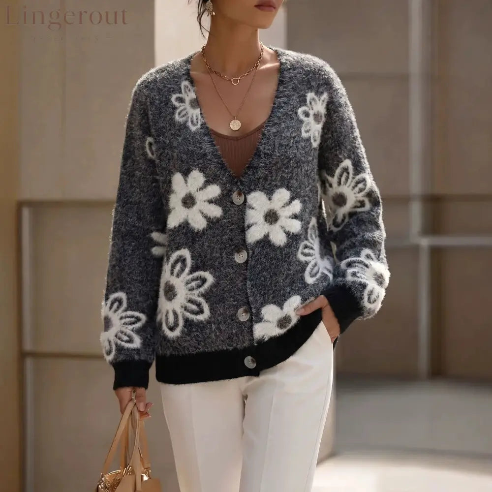 Floral Fuzzy Knit Cardigan