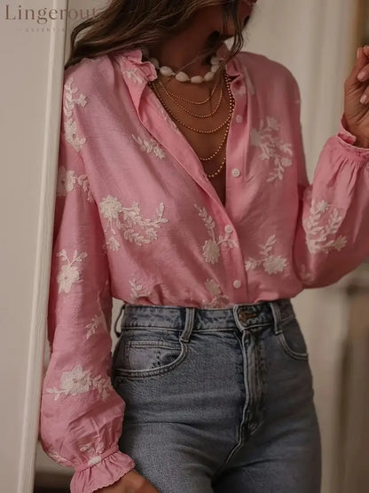 Flower Button Up Long Sleeve Shirt