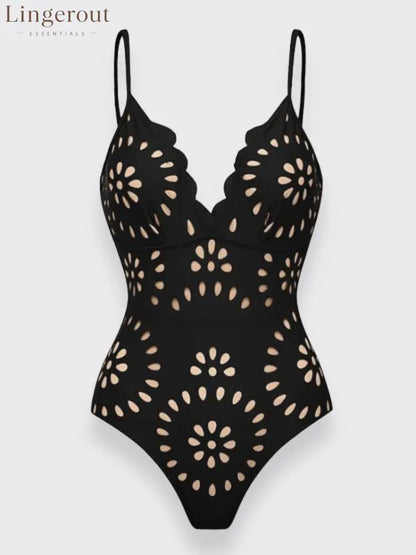 Flower Hollow One Piece Swimsuit and Skirt
