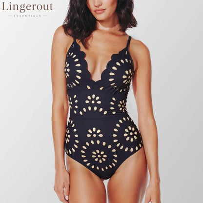 Flower Hollow One Piece Swimsuit and Skirt