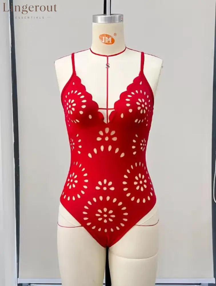 Flower Hollow One Piece Swimsuit and Skirt