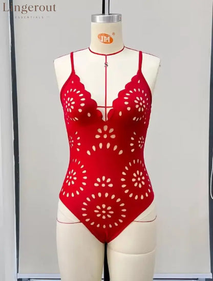 Flower Hollow One Piece Swimsuit and Skirt