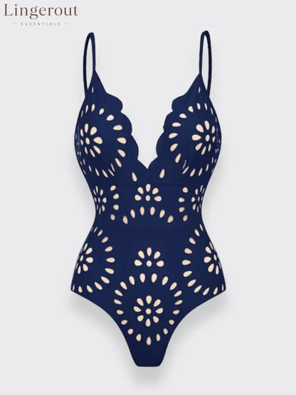 Flower Hollow One Piece Swimsuit and Skirt