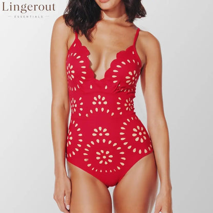 Flower Hollow One Piece Swimsuit and Skirt