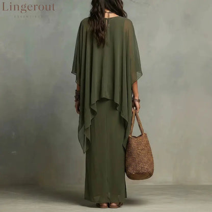 Flowy Linen Blend Poncho Top & Skirt Set