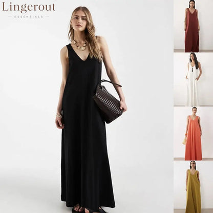 Flowy V-Neck Sleeveless Maxi Dress