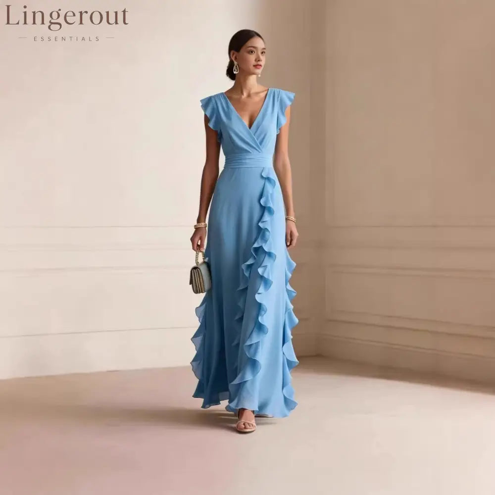 Flutter Sleeve Ruffle Maxi Dress