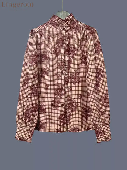 Frill Plaid Button Up Shirt