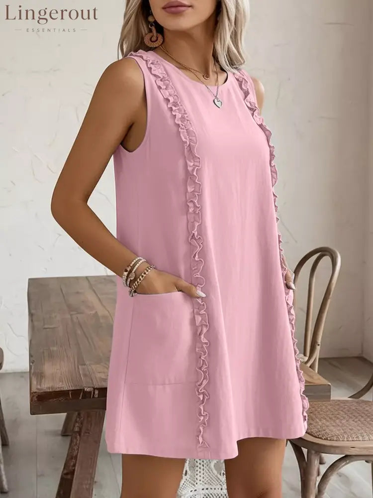 Frill Sleeveless Round Neck Dress