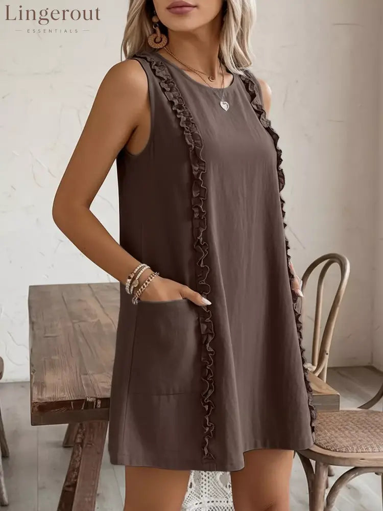 Frill Sleeveless Round Neck Dress