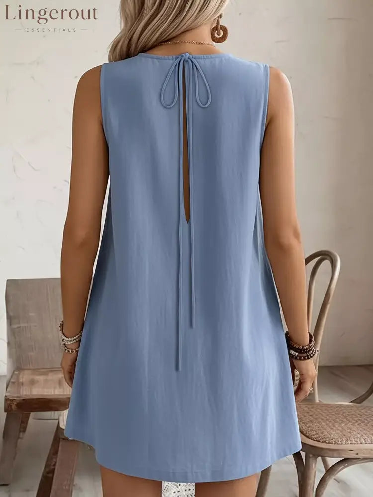 Frill Sleeveless Round Neck Dress
