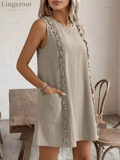 Frill Sleeveless Round Neck Dress
