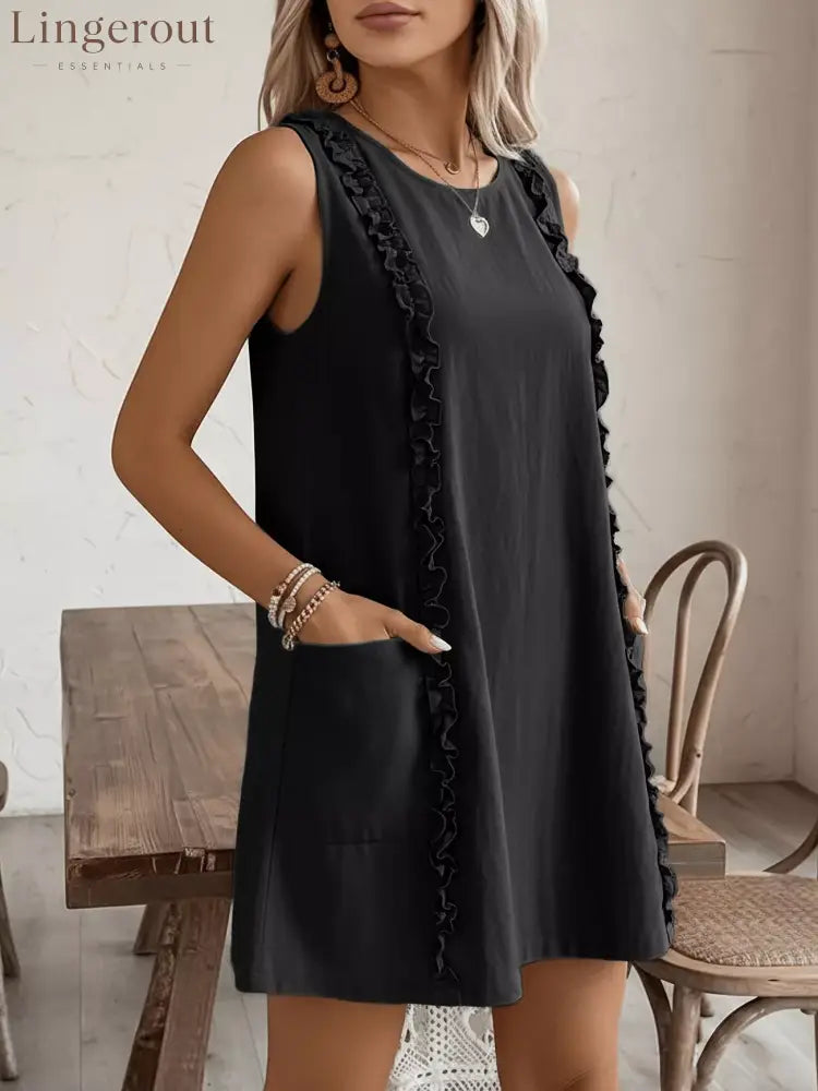 Frill Sleeveless Round Neck Dress