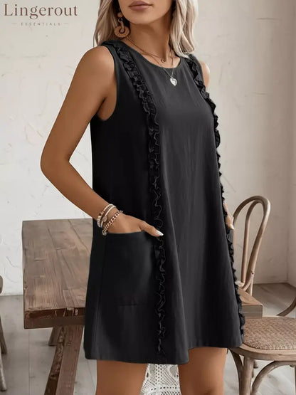 Frill Sleeveless Round Neck Dress