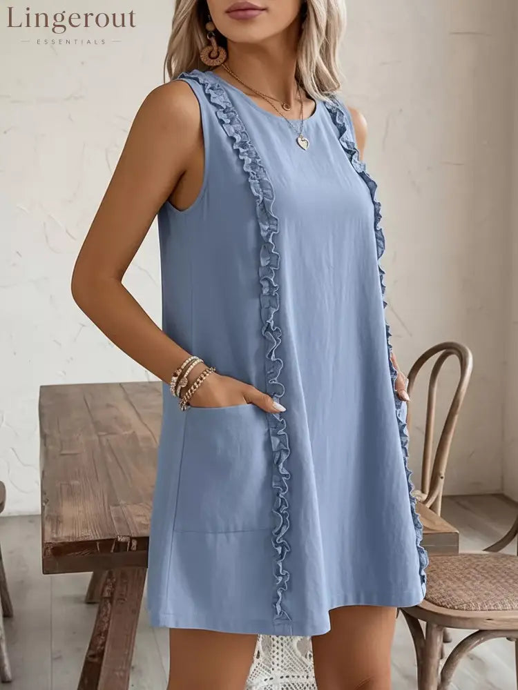 Frill Sleeveless Round Neck Dress
