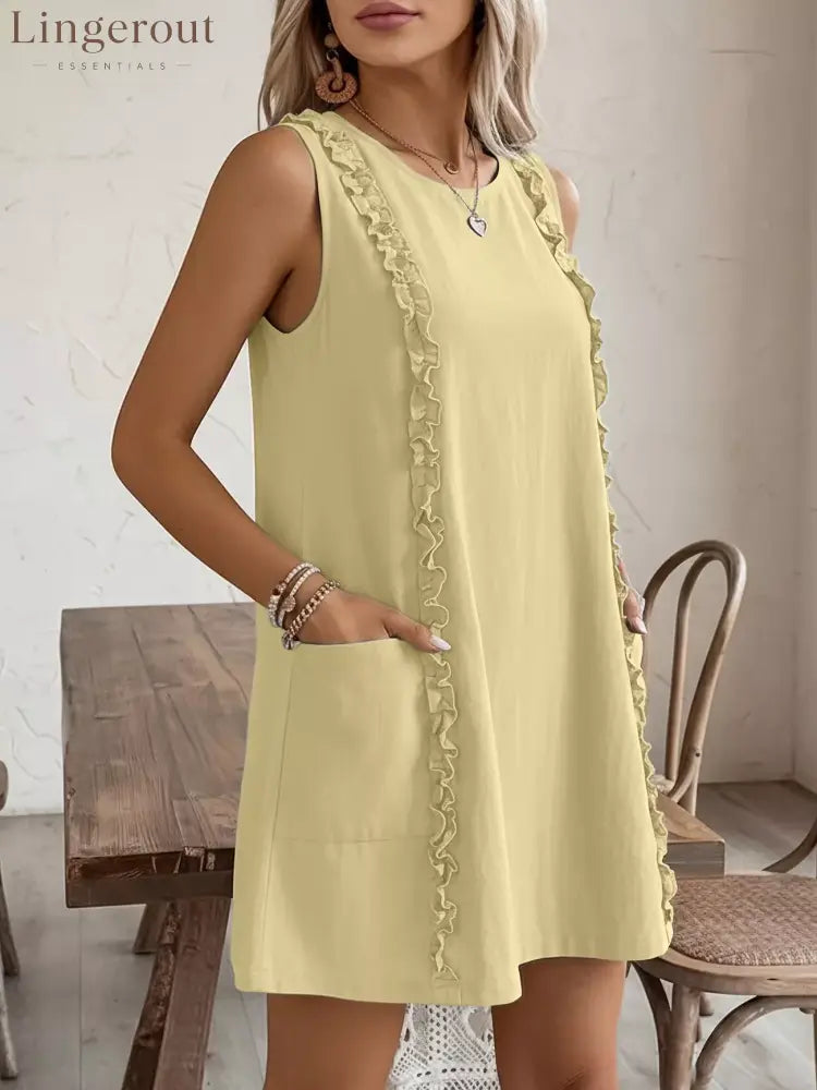 Frill Sleeveless Round Neck Dress