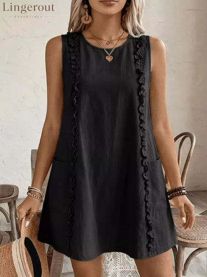Frill Sleeveless Round Neck Dress