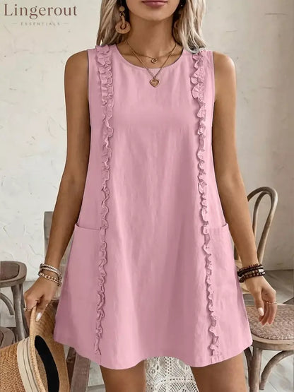 Frill Sleeveless Round Neck Dress