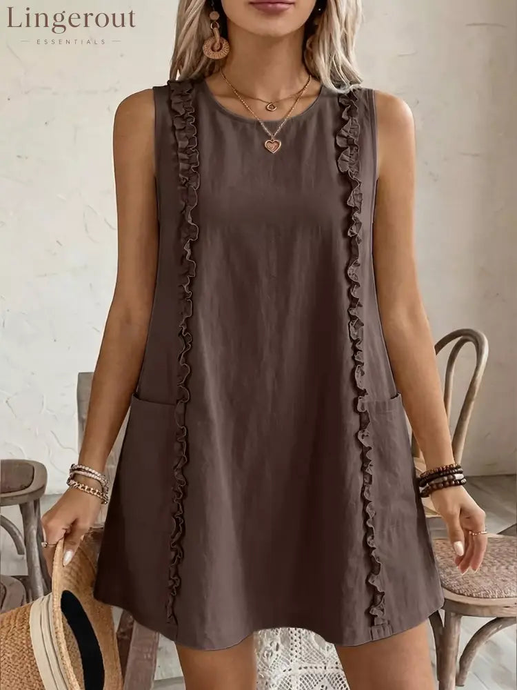 Frill Sleeveless Round Neck Dress