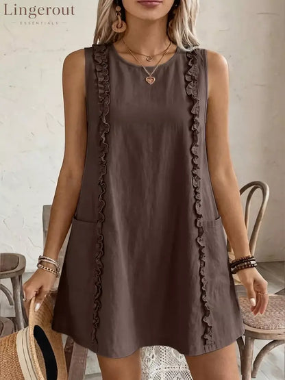 Frill Sleeveless Round Neck Dress