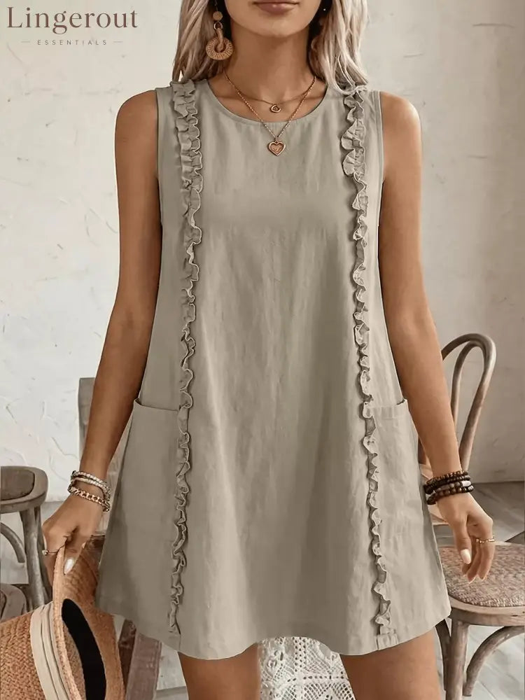 Frill Sleeveless Round Neck Dress