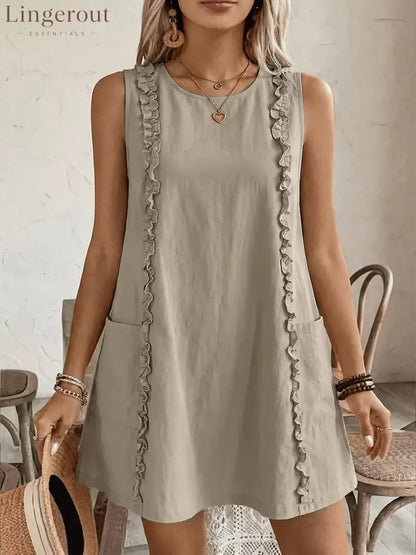 Frill Sleeveless Round Neck Dress