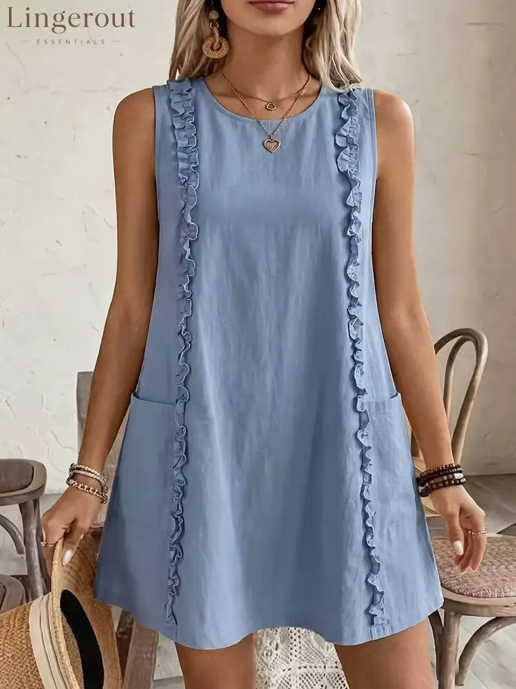 Frill Sleeveless Round Neck Dress