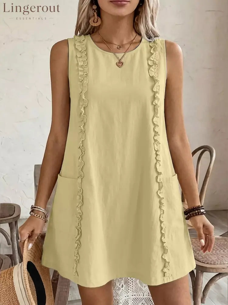 Frill Sleeveless Round Neck Dress