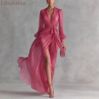 Fuchsia Chiffon Wrap Maxi Dress Timeless Elegance Effortless Allure