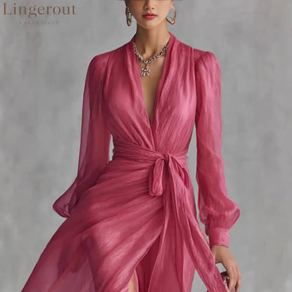 Fuchsia Chiffon Wrap Maxi Dress Timeless Elegance Effortless Allure