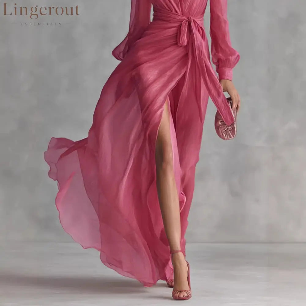 Fuchsia Chiffon Wrap Maxi Dress Timeless Elegance Effortless Allure