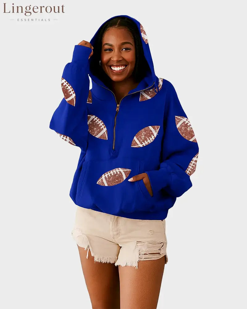 ‘Glam Kickoff’ Long Sleeve Zip Hoodie - Blue / S - Bra