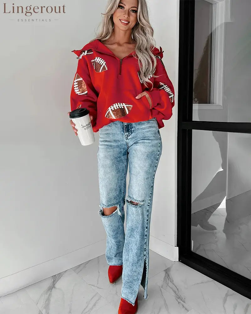 ‘Glam Kickoff’ Long Sleeve Zip Hoodie - Bra