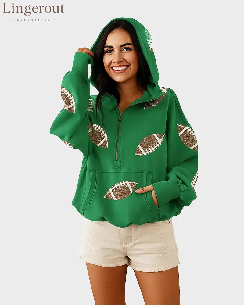 ‘Glam Kickoff’ Long Sleeve Zip Hoodie - Green / S - Bra