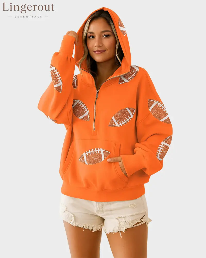 ‘Glam Kickoff’ Long Sleeve Zip Hoodie - Orange / S - Bra
