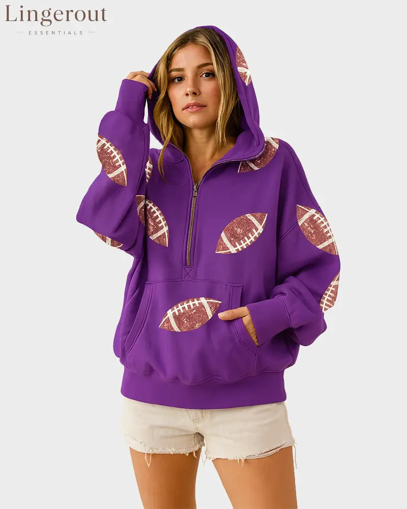 ‘Glam Kickoff’ Long Sleeve Zip Hoodie - Purple / S - Bra