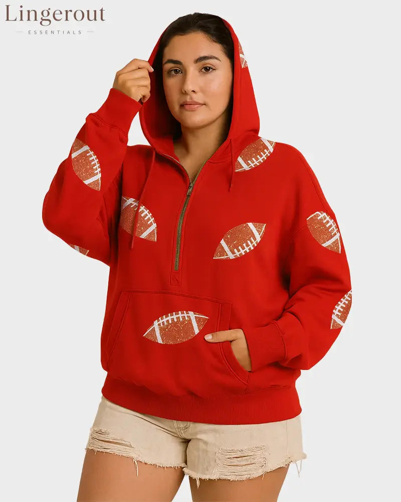 ‘Glam Kickoff’ Long Sleeve Zip Hoodie - Red / S - Bra