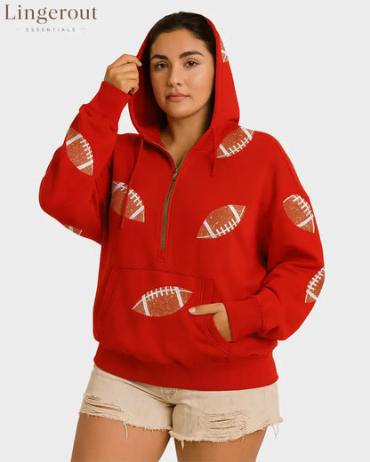 ‘Glam Kickoff’ Long Sleeve Zip Hoodie - Red / S - Bra