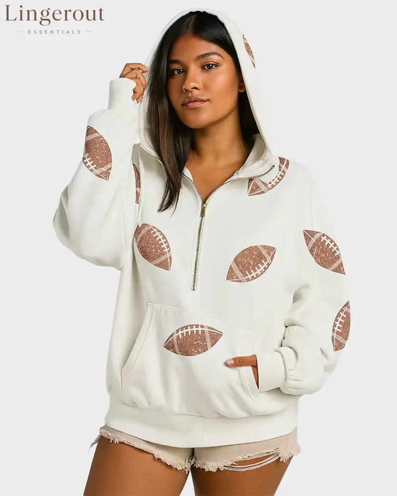 ‘Glam Kickoff’ Long Sleeve Zip Hoodie - White / S - Bra