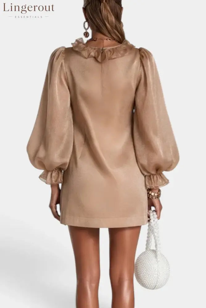 Glamorous Metallic Ruffle Trim V-Neck Mini Dress With Puff Sleeves