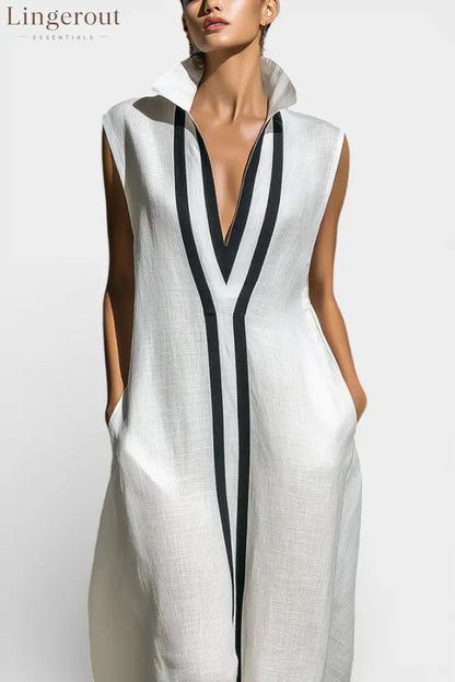 Graphic Sleeveless Maxi Jumpsuit with Contrasting Trim